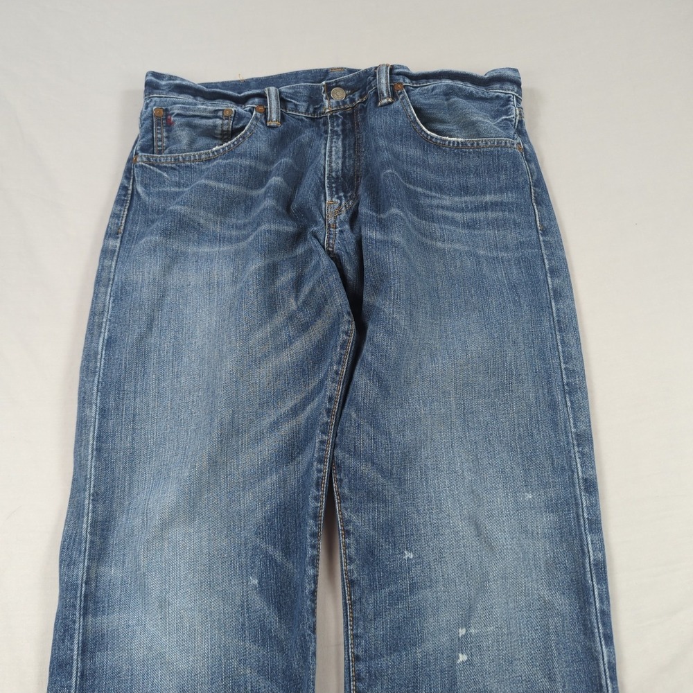Polo Ralph Lauren 867 Jeans Mens 33x30 Blue Classic Straight Leg Distressed - Picture 2 of 16